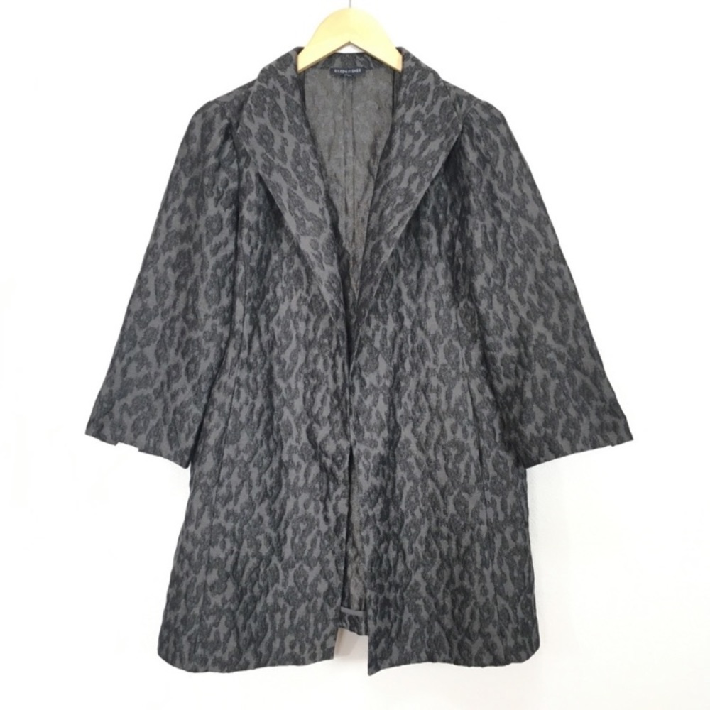 Eileen Fisher Gray Silk Cotton Blend Animal Print Open Long Coat Womens Sz Small